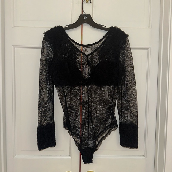 La Perla Black Lace Frills Long Sleeve Bodysuit - Picture 7 of 8